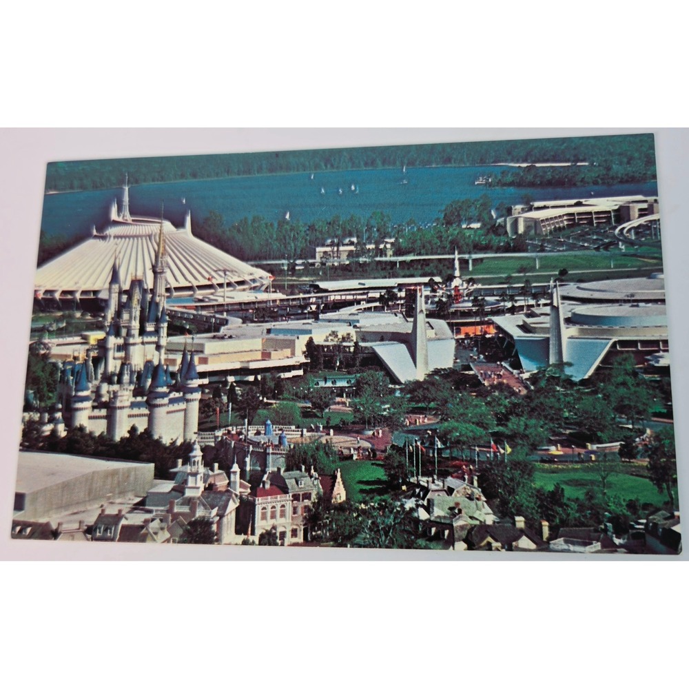 Vintage Walt Disney World Postcard Magic Kingdom Space Mountain Castle Unposted